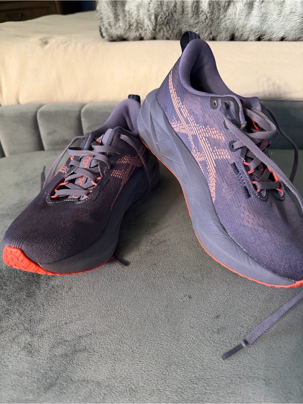Women’s Aaics Nova Blast Purple Athletic Running Shoes with Coral Accents
